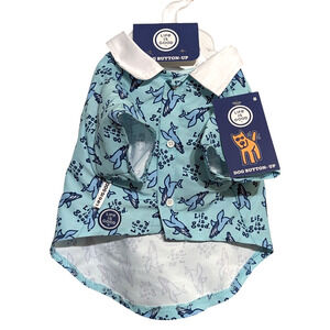 Life is Good Pet X-Small Dog Shirt Lightweight Button-Up Blue Shark Short Sleeve